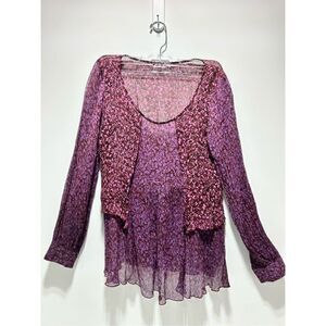 CABI Shades of Purple Floral Sheer Blouse